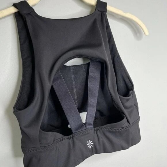 Athleta Zone Sports Bra Womens Sz Small Black Peek-A-Boo Workout Crop Top 354120 - Picture 4 of 5